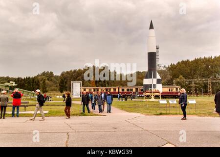 Peenemünde, Deutschland - 21. September 2017: Gebiet der Armee Research Center. Wk-II entwickelten V-1 und V-2 Raketen. Blick auf die V-2-Rakete Stockfoto