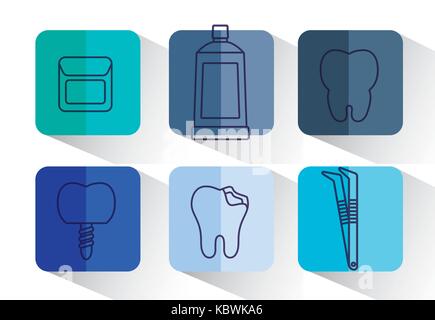 Zahnpflege ähnliche Symbole über bunte Quadrate und weißen Hintergrund Vector Illustration Stock Vektor