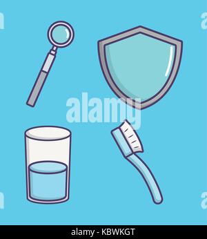 Zahnpflege ähnliche Symbole über blauen Hintergrund bunte Design Vector Illustration Stock Vektor