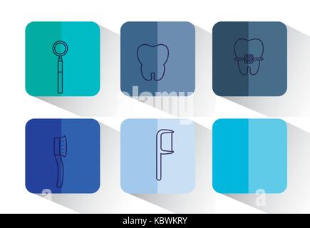 Zahnpflege ähnliche Symbole über bunte Quadrate und weißen Hintergrund Vector Illustration Stock Vektor