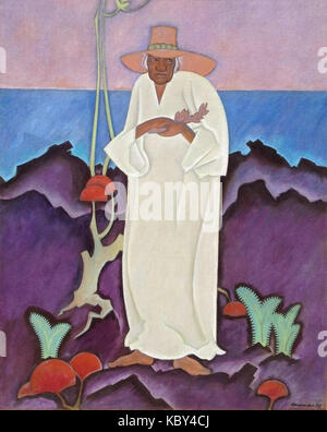 Foto oder Kunstwerk aus dem Jahr 1930, das eine Schamanenfigur des Künstlers Arman Manookian darstellt, bekannt für die Darstellung symbolischer und indigener Kulturthemen in stilisierter Form. Stockfoto