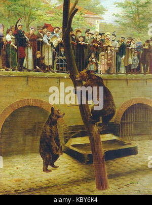 Gemälde von Jules Scalbert mit dem Jardin des Plantes, einem berühmten botanischen Garten in Paris, der französische Landschaftskunst des 19. Jahrhunderts zeigt. Stockfoto