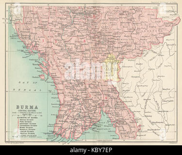 Karte von Burma (Mittelteil) Vom Imperial Gazetteer von Indien (1907 1909) Stockfoto