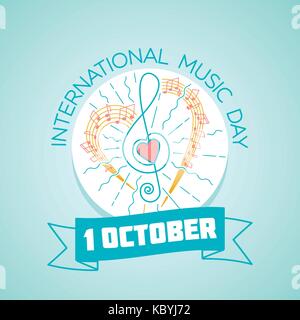 Kalender für jeden Tag am 1. Oktober. Grußkarte. Urlaub - Internationaler Tag der Musik. Symbol in der linearen Stil Stock Vektor