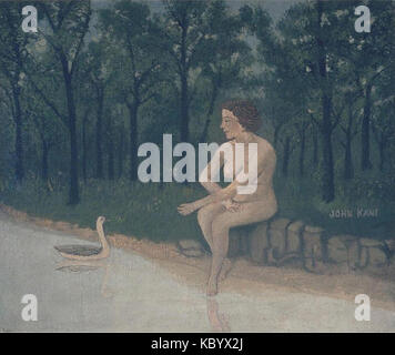 „Leda“ ist ein Kunstwerk von John Kane, das im Johnson Museum of Art untergebracht ist und Kanes unverwechselbaren Stil in der Darstellung mythologischer Themen zeigt. Stockfoto