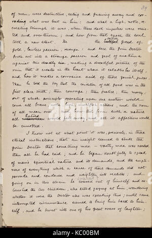 Ein Manuskript der ersten sieben Kapitel von Dr. Grimshawe's Secret, geschrieben von Julian Hawthorne. Das Manuskript, undatiert, ist in der New York Public Library-Sammlung erhalten und gibt Einblicke in Hawthornes literarisches Werk. Stockfoto