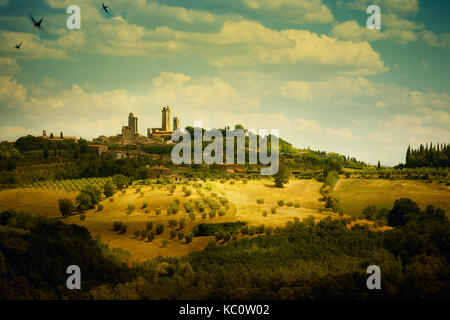 Kunst Italien Toskana San Gimignano Skyline Stockfoto