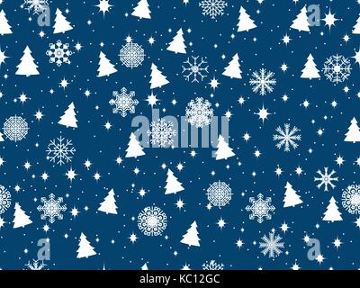 Nahtlose Muster mit Weihnachtsbäumen und Schneeflocken. Weihnachten Muster. Vector Illustration. Stock Vektor