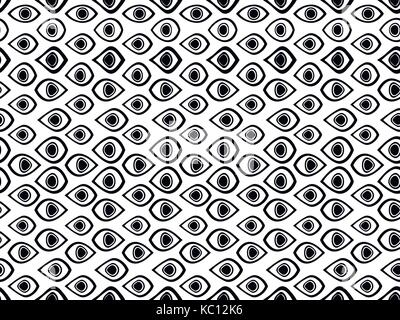 Nahtlose Muster mit den Augen. Schwarz und Weiß Ornament. Vector Illustration Stock Vektor