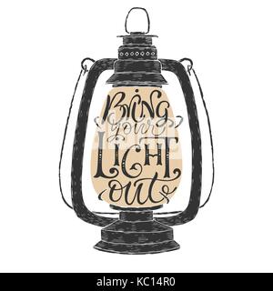 Bürste Schriftzug Phrase in einem vintage Lampe Form in Verkehr gebracht. Inspiration Zitat: Dein Licht heraus holen. Stock Vektor