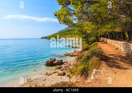 Schönen Weg entlang der Küste der Insel Brac in der Nähe von Bol, Kroatien Stockfoto