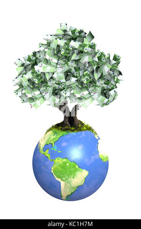 Geld Baum mit Euro-banknoten auf der Erde. Auf weissem Hintergrund. 3D-Render. Element dieses Bild von der NASA eingerichtet Stockfoto