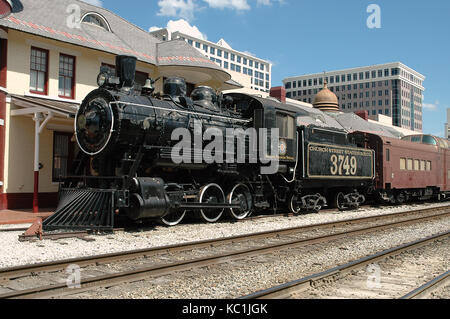 Dampflokomotive an der Church Street Station in Orlando, Florida, USA Stockfoto