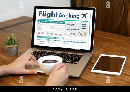 GEHEN Sie Flugbuchung Luft-Online-Ticket-Buch-Konzept Stockfoto