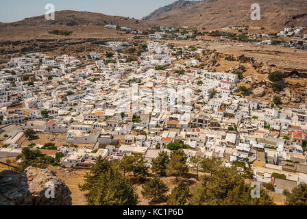 Lindos Village während der heißen Sommertag, der Insel Rhodos, Griechenland Stockfoto