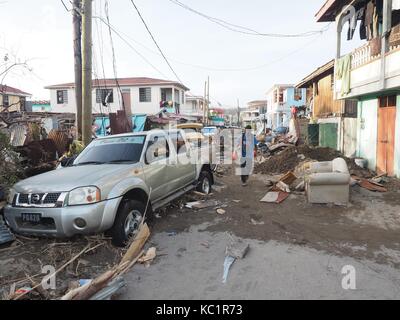 Hurrikan Maria alles zerstört während der Passage auf der Insel Dominica. Die Bevölkerung hat nichts mehr. Die 09/18/2017 Stockfoto