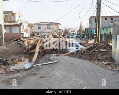 Hurrikan Maria alles zerstört während der Passage auf der Insel Dominica. Die Bevölkerung hat nichts mehr. Die 09/18/2017 Stockfoto