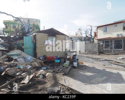 Hurrikan Maria alles zerstört während der Passage auf der Insel Dominica. Die Bevölkerung hat nichts mehr. Die 09/18/2017 Stockfoto