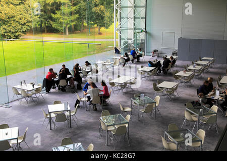 Cafe Platz in Sainsbury Zentrum für Bildende Kunst, Norwich, Norfolk, England, Grossbritannien, entworfen von Norman Foster Stockfoto