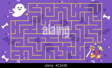 Kids Halloween Spiel. Kinder Labyrinth. Stock Vektor