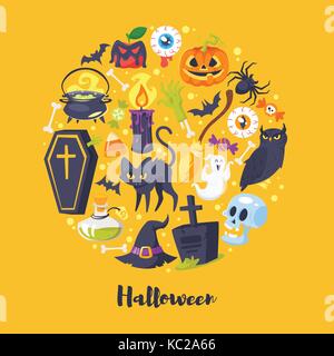 Runde Zusammensetzung der Halloween Symbole Stock Vektor