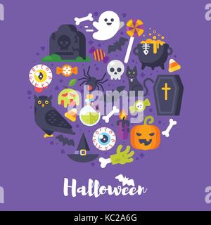 Runde Zusammensetzung der Halloween Symbole Stock Vektor