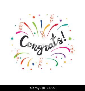 Congrats. Schöne Grußkarte Plakat mit Kalligraphie schwarzer Text Wort bunten Feuerwerk Stern. Hand design elemente dargestellt. Stock Vektor