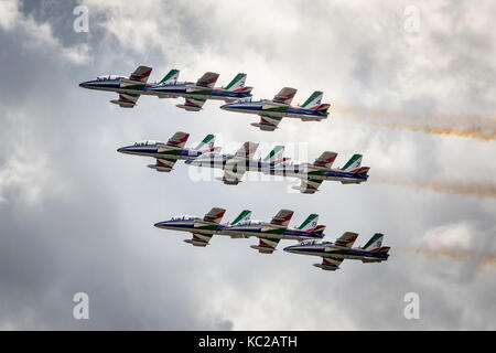 Frecce Tricolori, Kunstflugstaffel der italienischen Luftwaffe, Sion Airshow, Sion, Wallis, Schweiz, Stockfoto