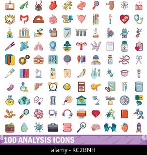 100 Analyse Symbole, Cartoon Stil Stock Vektor