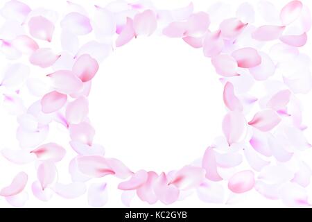 Zart rosa Rose petal Rahmen runder Kreis. Hintergrund Blume Vorlage vector Illustration. Realistische 3d detaillierte Blüte Kunst Stock Vektor