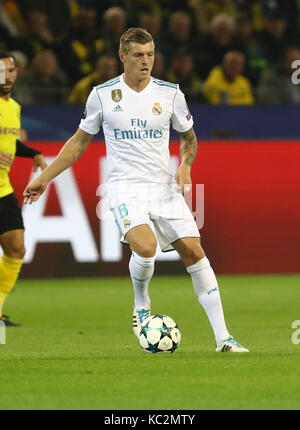 26. September 2017, Signal Iduna Park, Dortmund, Deutschland; UEFA Champions League Borussia Dortmund vs Real Madrid; Toni Kroos Real Madrid in Aktion Stockfoto