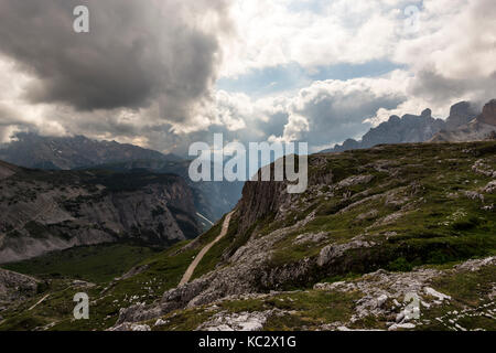 Europa, Italien, Dolomiten, Belluno und Bozen. Tre Cime di Lavaredo, Ansicht von Locatelli Zuflucht Stockfoto