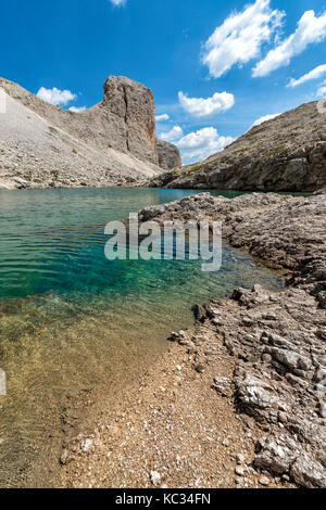 Italien, Trentino Alto Adige, Dolomiten. Antermoia See im Rosengarten Gruppe Stockfoto