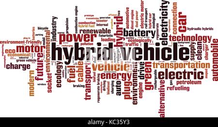 Hybrid Fahrzeug Wort cloud Konzept. Vector Illustration Stock Vektor