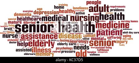 Senior Health Wort cloud Konzept. Vector Illustration Stock Vektor