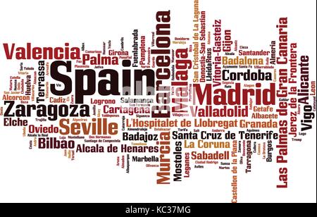 Städte in Spanien Wort cloud Konzept. Vector Illustration Stock Vektor