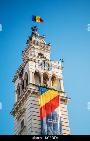 Arad, Rumänien - Januar 01, 2013: Turm des Rathauses von der Stadt Arad, Rumänien. Stockfoto