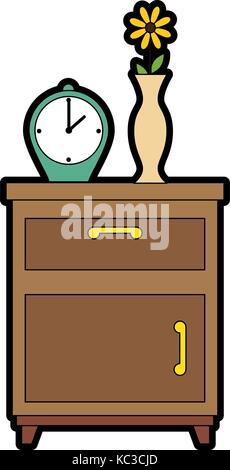 Nachttisch Schlafzimmer mit Wecker Vector Illustration Design Stock Vektor