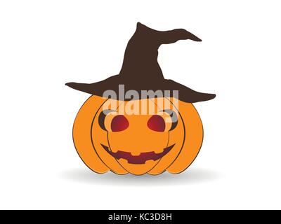 Halloween Kürbis in einen Hut auf weißem Hintergrund. Jack o lantern Symbol. Vector Illustration Stock Vektor