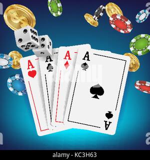 Casino Poker Design Vector. Poker Karten, Chips, spielen Karten spielen. Royal Poker Club Emblem Konzept. Fortune Hintergrund realistische Abbildung Stock Vektor