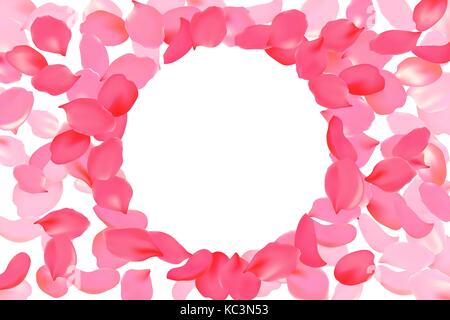 Leuchtend rosa Rosenblüte Rahmen runder Kreis. Hintergrund Blume Vorlage vector Illustration. Realistische 3d detaillierte Blüte Kunst Stock Vektor