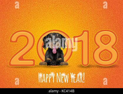 Flyer mit den Zahlen und ein glücklicher Hund Symbol 2018 im chinesischen Kalender. Stock Vektor