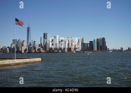 Flagge mit Skyline New York City Manhattan usa. Stockfoto