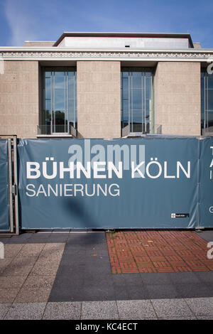 Deutschland, Köln, Horte an der Oper am Offenbacher Platz, Restaurierung. Deutschland, Köln, Bauzaun am Opernhaus am Offenbachplatz, Sanie Stockfoto