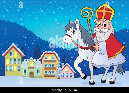 Sinterklaas auf Pferd Thema Bild 2-eps 10 Vector Illustration. Stock Vektor