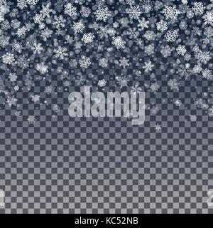 Schneeflocken fallen auf transparentem Hintergrund Stock Vektor
