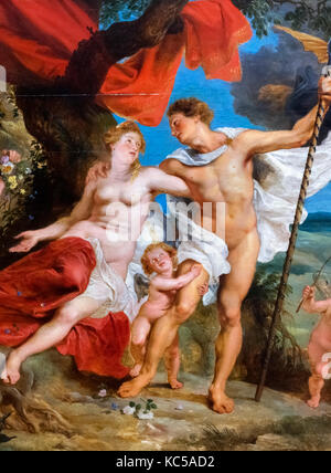 Venus und Adonis von Frans Wouters (1612-1659), Öl auf Leinwand, c 1645. Von einer größeren Malerei Detail, KC5 hinzufügen. Stockfoto