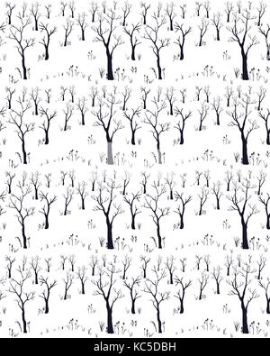 Bäume. Winter Weihnachten Landschaft Hintergrund. Hand gezeichnet. Vector Illustration. Urlaub Karte. Für Karten, Hintergründe, Wallpaper, Verpackung, etc. Stock Vektor