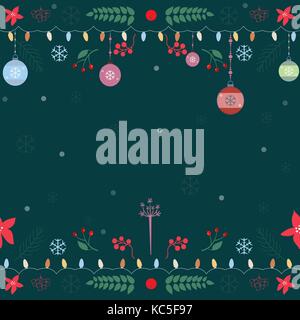 Nahtlose Muster mit Ornamenten, Garland, Schneeflocken, Niederlassungen und Beeren auf einem dunklen Hintergrund Fichte. Vector Illustration. Stock Vektor