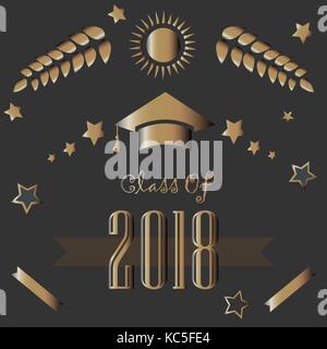 Abschlussfeier Klasse 2 000 18. Der dunkle Hintergrund mit goldenen Elementen. Reiche Goldene Promotion Sammlung. Vector Illustration Stock Vektor